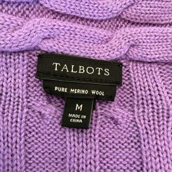 Talbots Purple Merino Wool Cable Cardigan Sweater - Picture 3 of 15